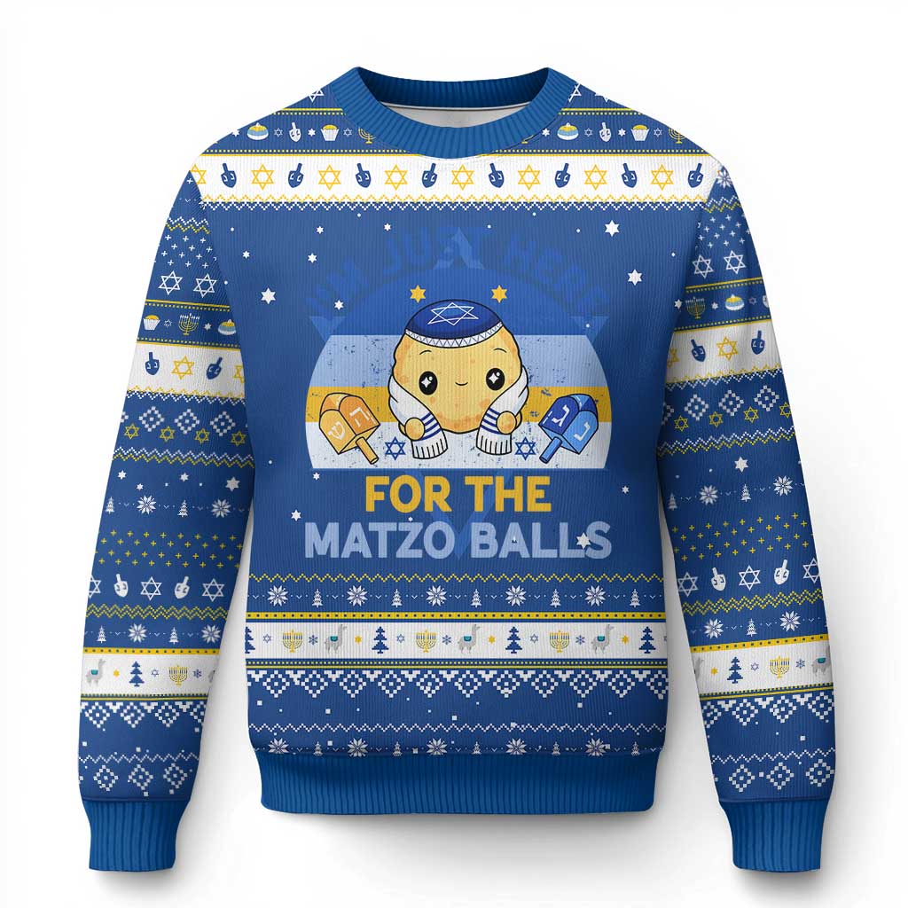 Im Just Here For The Matzo Balls Hanukkah Ugly Sweater Funny Jewish Holiday Gift TS12 Blue White Print Your Wear