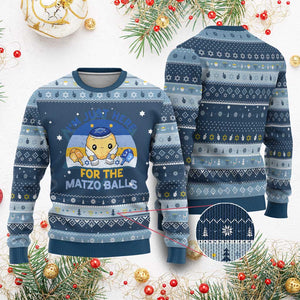 Im Just Here For The Matzo Balls Hanukkah Ugly Sweater Funny Jewish Holiday Gift TS12 Navy Light Blue Print Your Wear