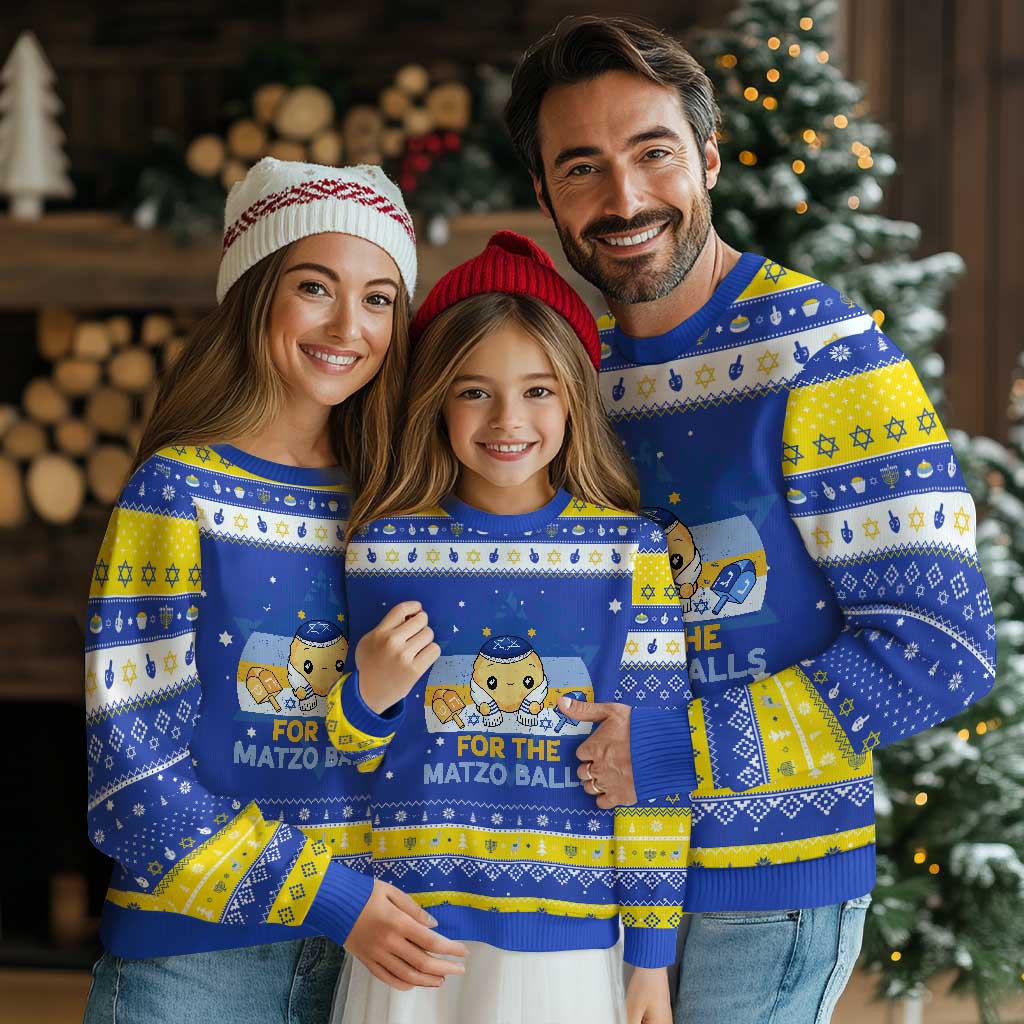 Im Just Here For The Matzo Balls Hanukkah Ugly Sweater Funny Jewish Holiday Gift TS12 Royal Blue Gold Print Your Wear