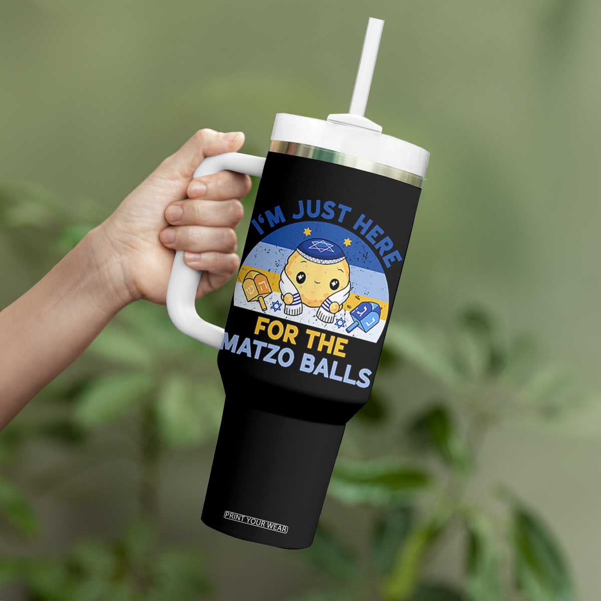 Im Just Here For The Matzo Balls Tumbler With Handle Funny Jewish Holiday Gift TS12 Print Your Wear