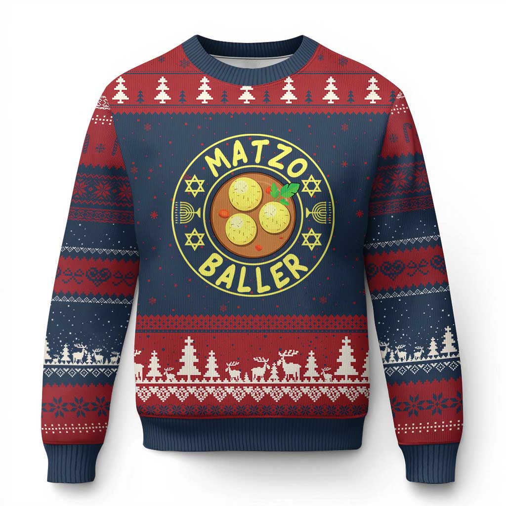 Funny Hanukkah Food Lover Gift Ugly Christmas Sweater Matzo Baller TS12 Navy Red Print Your Wear