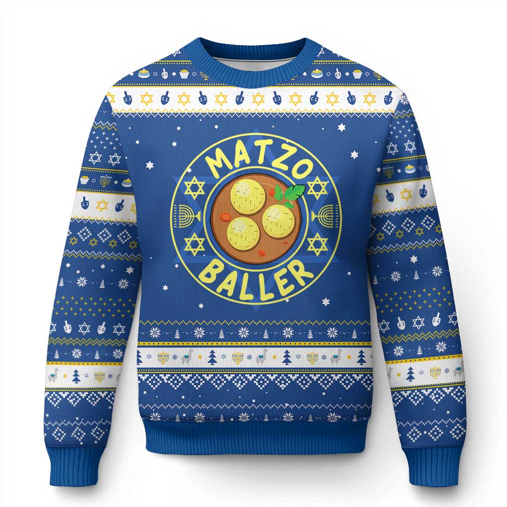 Funny Food Lover Gift Hanukkah Ugly Sweater Matzo Baller TS12 Blue White Print Your Wear