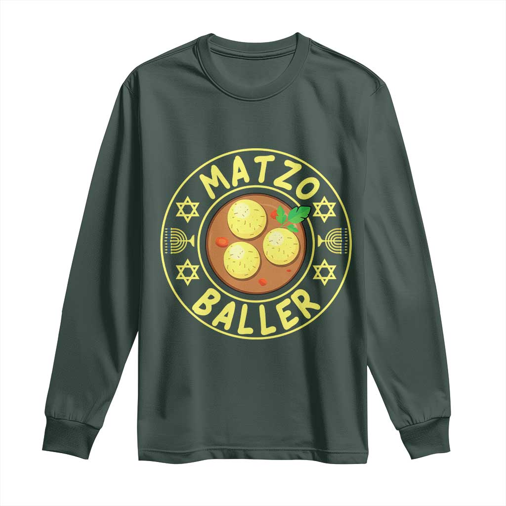 Funny Hanukkah Food Lover Gift Long Sleeve Shirt Matzo Baller TS12 Dark Forest Green Print Your Wear