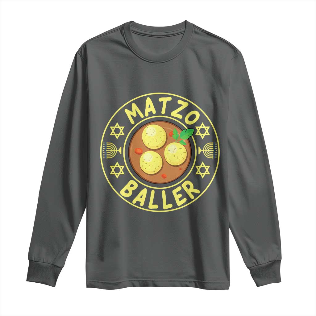Funny Hanukkah Food Lover Gift Long Sleeve Shirt Matzo Baller TS12 Dark Heather Print Your Wear