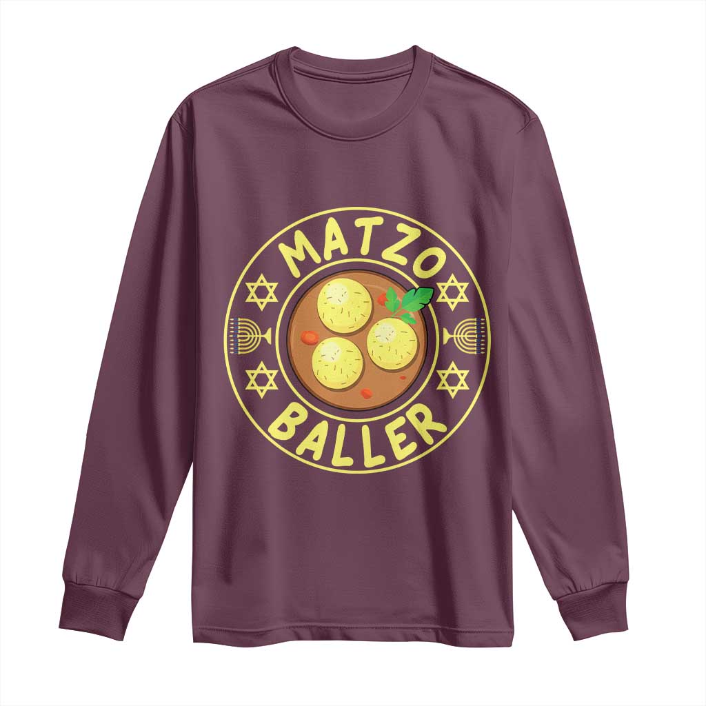 Funny Hanukkah Food Lover Gift Long Sleeve Shirt Matzo Baller TS12 Maroon Print Your Wear