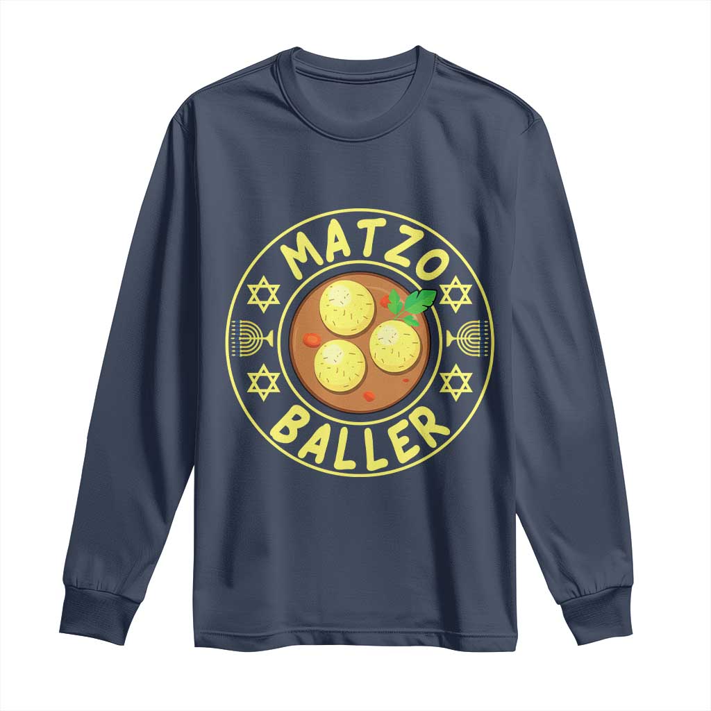 Funny Hanukkah Food Lover Gift Long Sleeve Shirt Matzo Baller TS12 Navy Print Your Wear