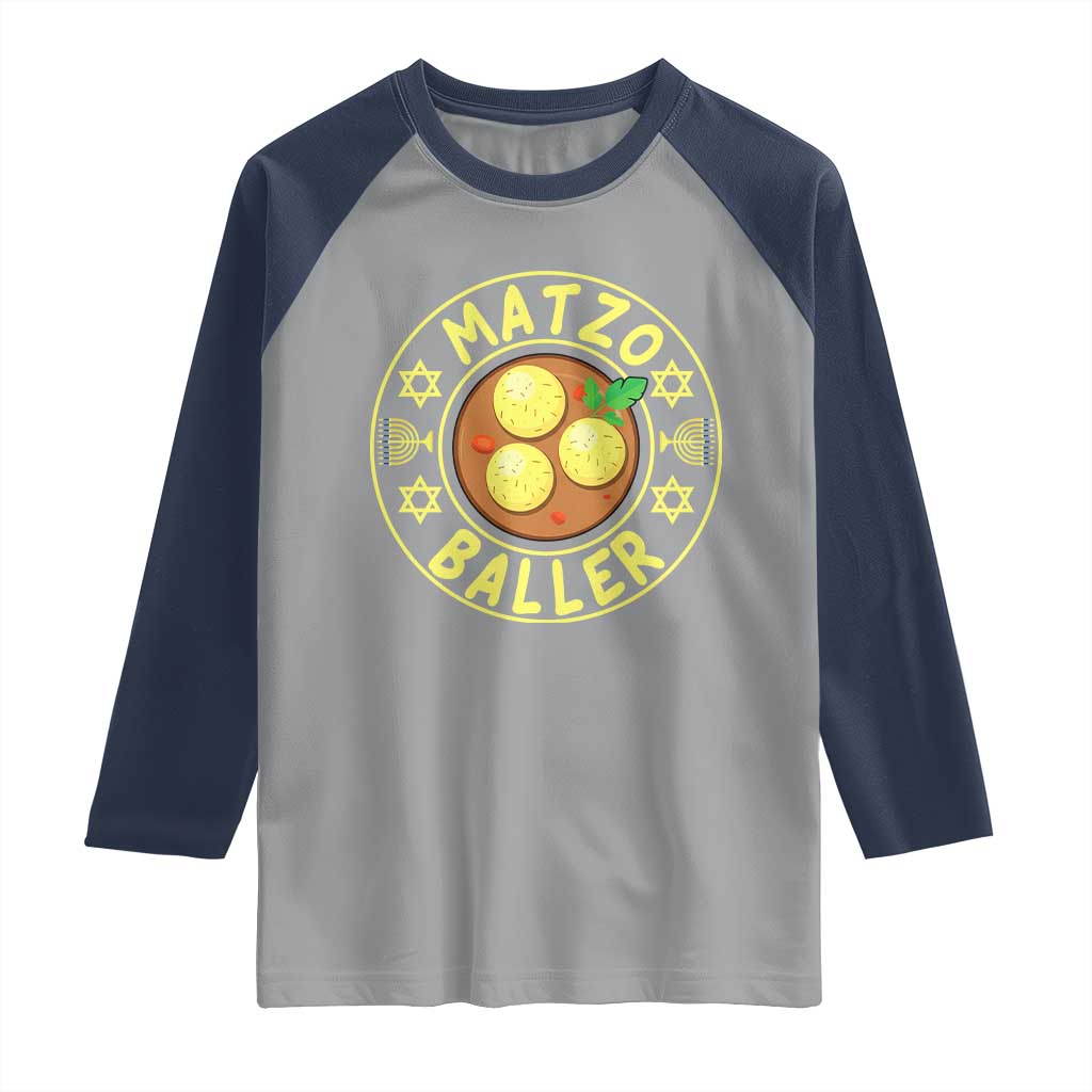 Funny Hanukkah Food Lover Gift Raglan Shirt Matzo Baller TS12 Sport Gray Navy Print Your Wear