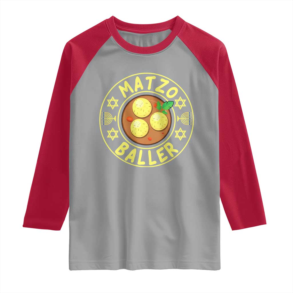 Funny Hanukkah Food Lover Gift Raglan Shirt Matzo Baller TS12 Sport Gray Red Print Your Wear