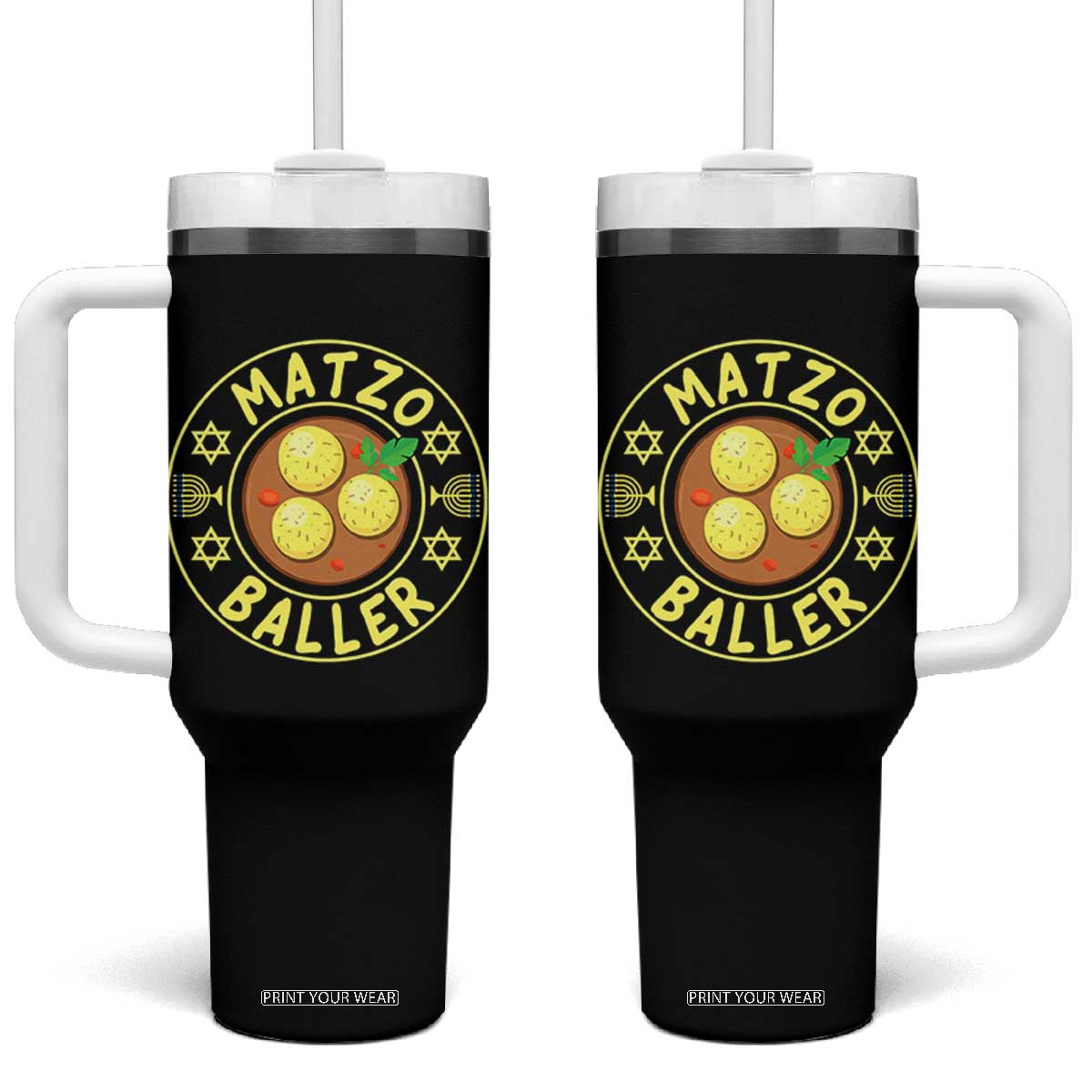 Funny Hanukkah Food Lover Gift Tumbler With Handle Matzo Baller TS12 One Size: 40 oz Black Print Your Wear