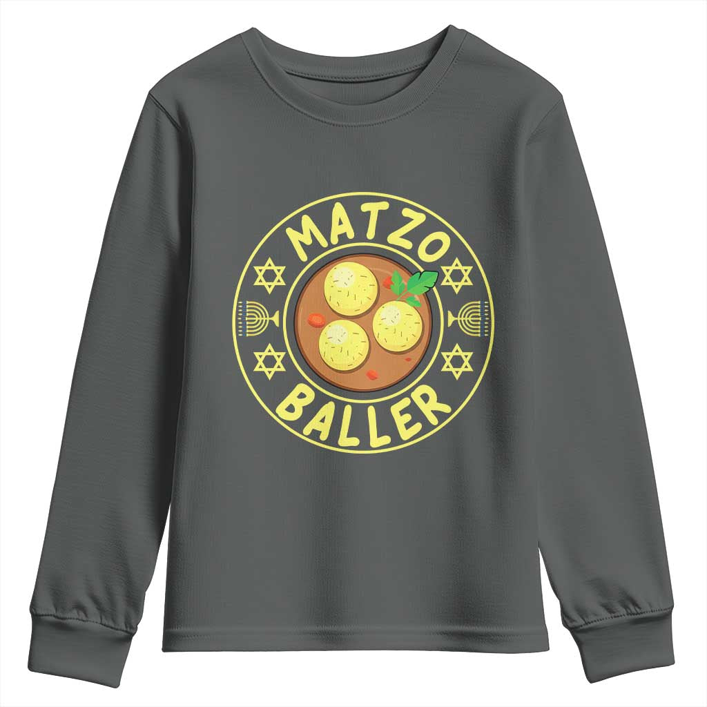 Funny Hanukkah Food Lover Gift Youth Sweatshirt Matzo Baller TS12 Dark Heather Print Your Wear