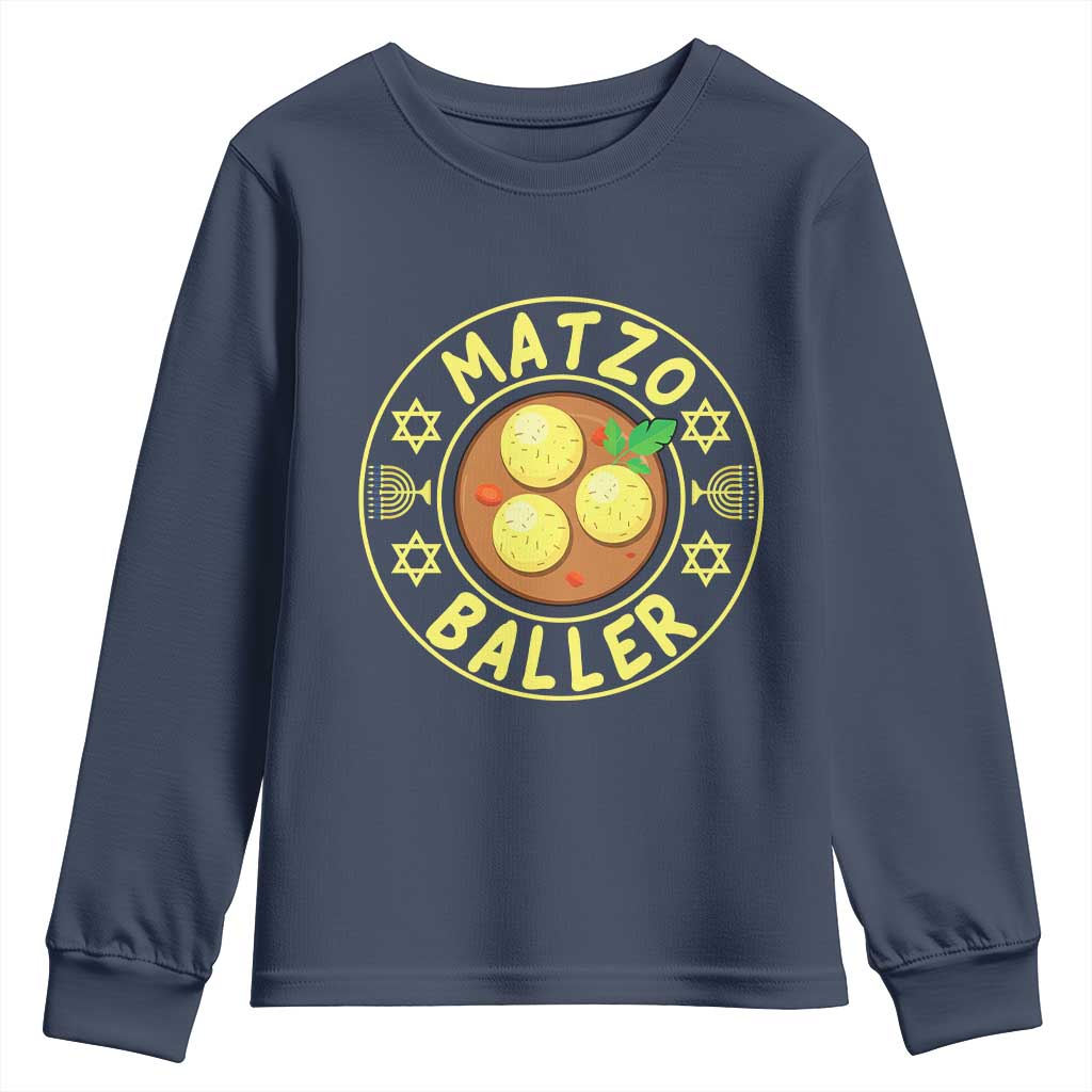 Funny Hanukkah Food Lover Gift Youth Sweatshirt Matzo Baller TS12 Navy Print Your Wear