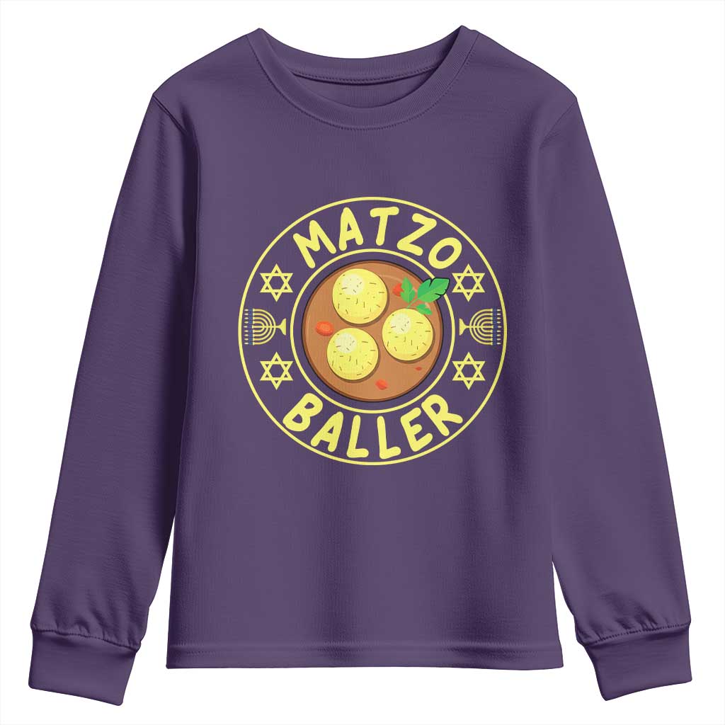 Funny Hanukkah Food Lover Gift Youth Sweatshirt Matzo Baller TS12 Purple Print Your Wear