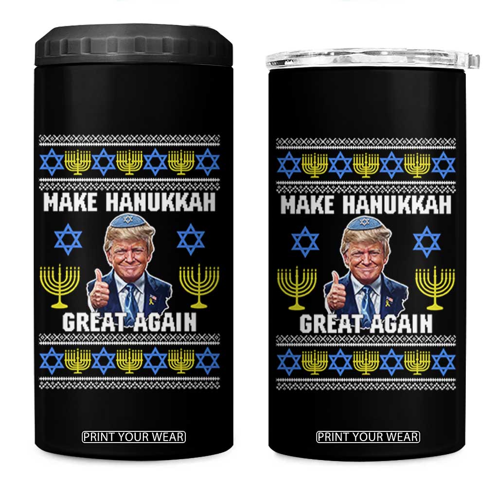 Make Hanukkah Great Again 4 in 1 Can Cooler Tumbler Funny Ugly Jewish Holiday Gift TS12 One Size: 16 oz Black Print Your Wear