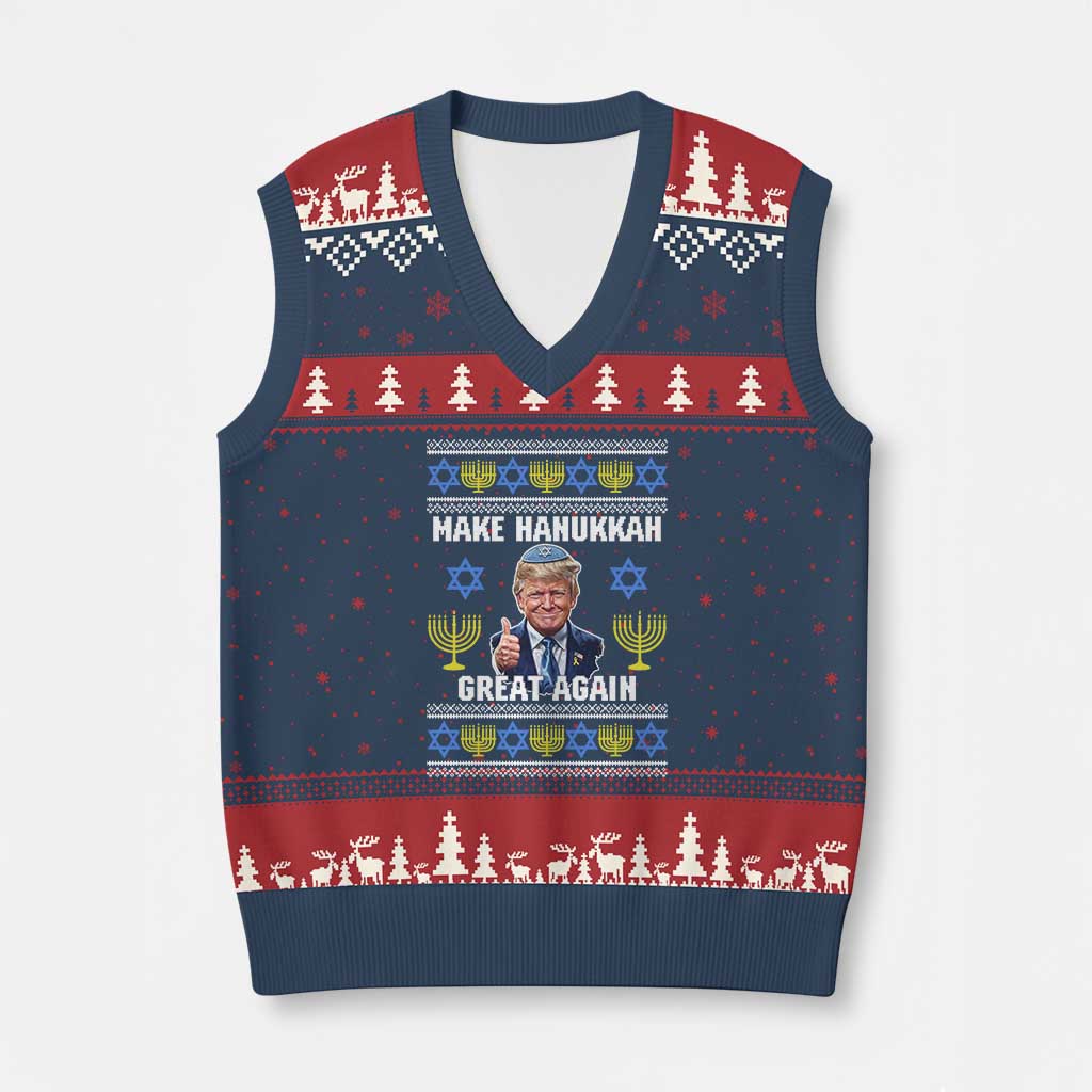 Make Hanukkah Great Again V-Neck Knit Sweater Vest Funny Ugly Jewish Holiday Gift TS12 Navy Red Print Your Wear