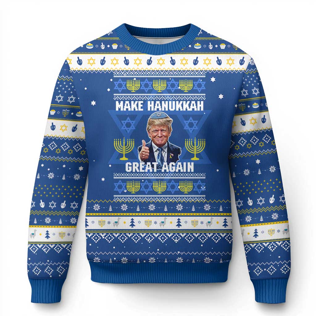 Make Chanukkah Great Again Hanukkah Ugly Sweater Funny Ugly Jewish Holiday Gift TS12 Blue White Print Your Wear