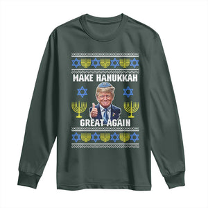 Make Hanukkah Great Again Long Sleeve Shirt Funny Ugly Jewish Holiday Gift TS12 Dark Forest Green Print Your Wear