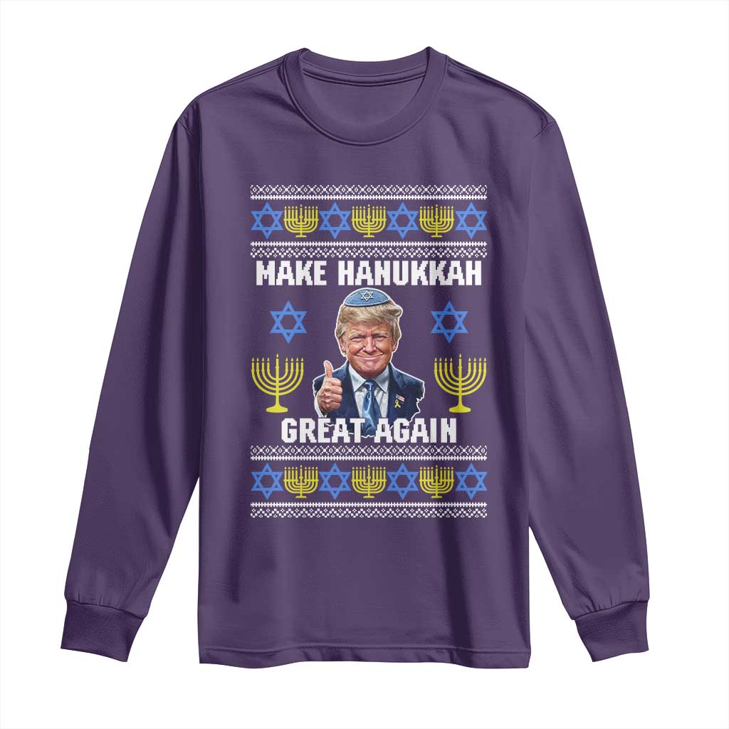 Make Hanukkah Great Again Long Sleeve Shirt Funny Ugly Jewish Holiday Gift TS12 Purple Print Your Wear