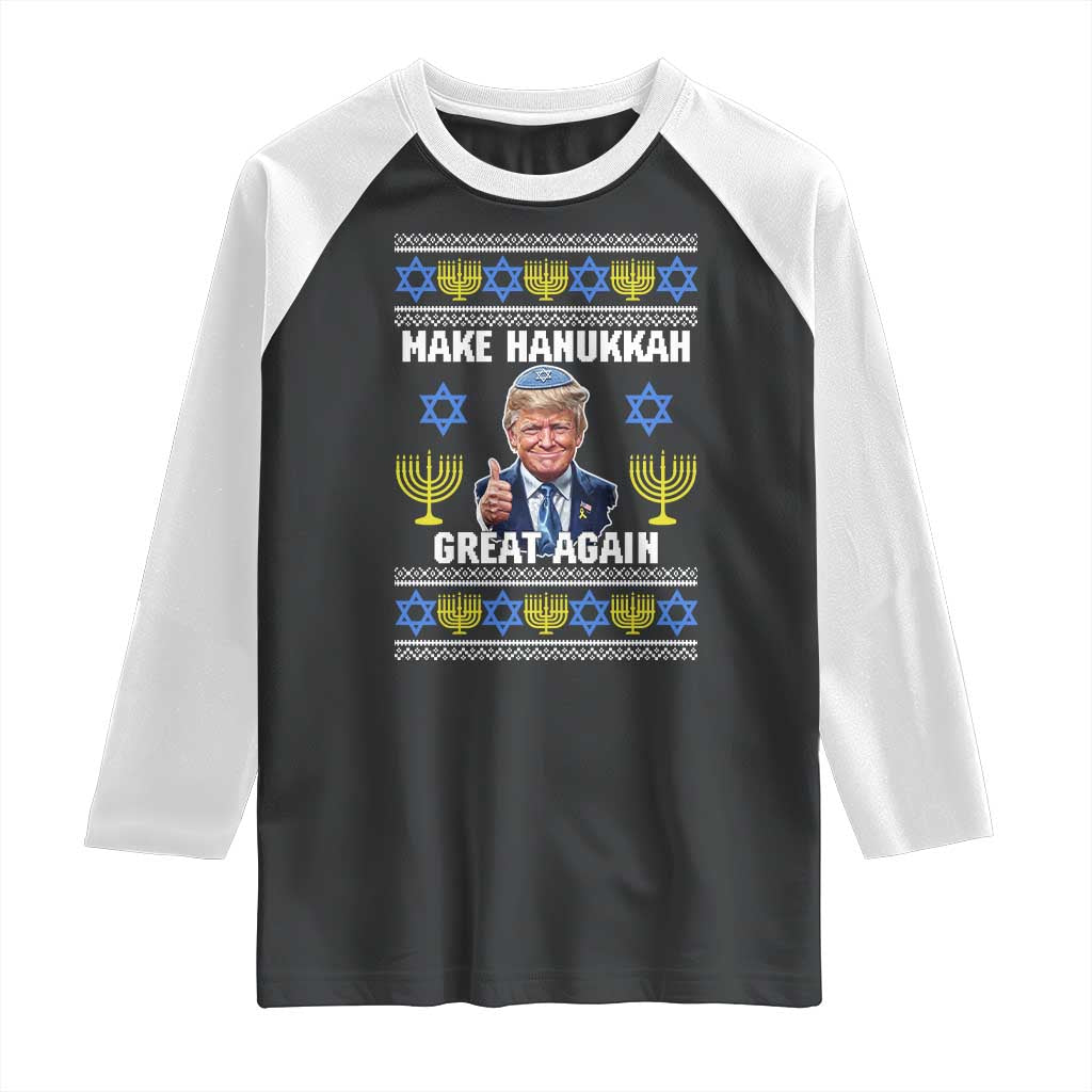 Make Hanukkah Great Again Raglan Shirt Funny Ugly Jewish Holiday Gift TS12 Black White Print Your Wear