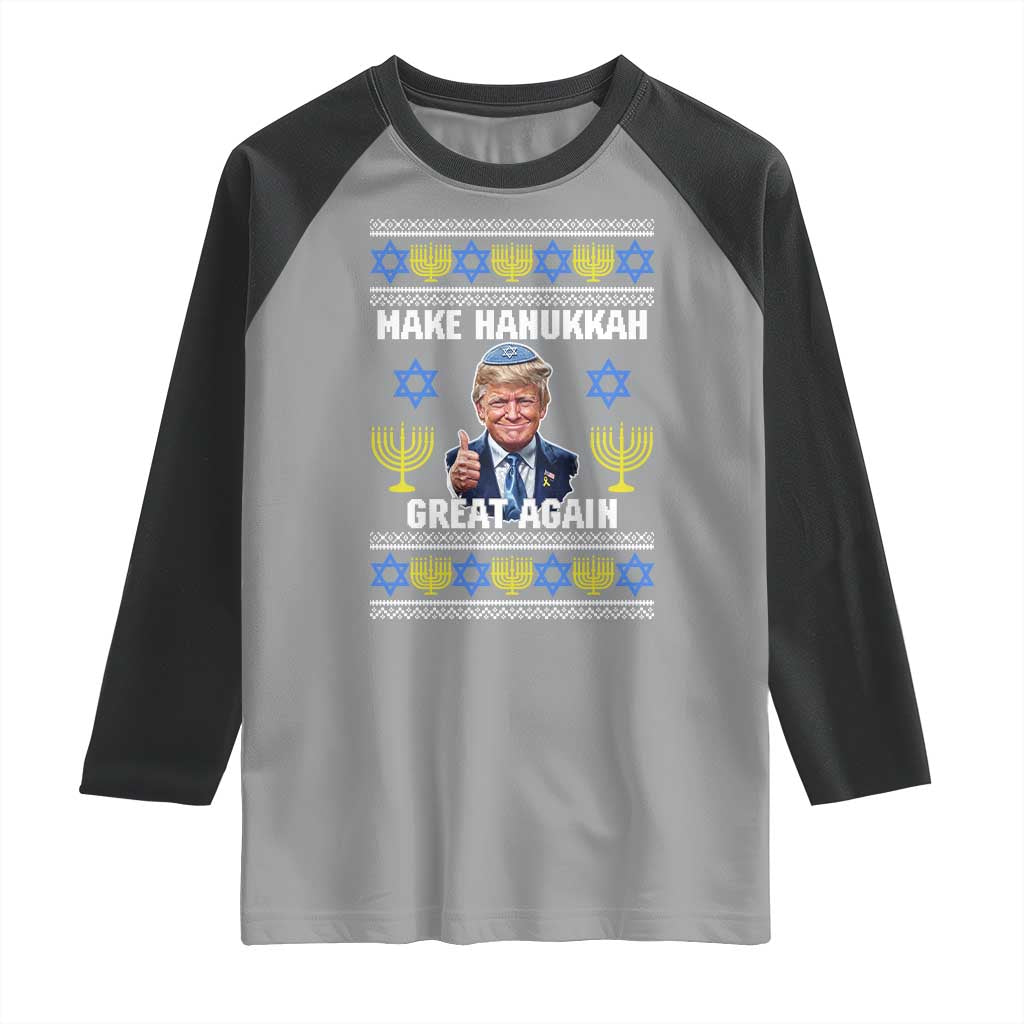 Make Hanukkah Great Again Raglan Shirt Funny Ugly Jewish Holiday Gift TS12 Sport Gray Black Print Your Wear