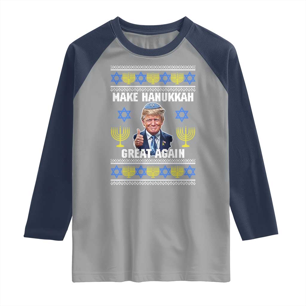Make Hanukkah Great Again Raglan Shirt Funny Ugly Jewish Holiday Gift TS12 Sport Gray Navy Print Your Wear