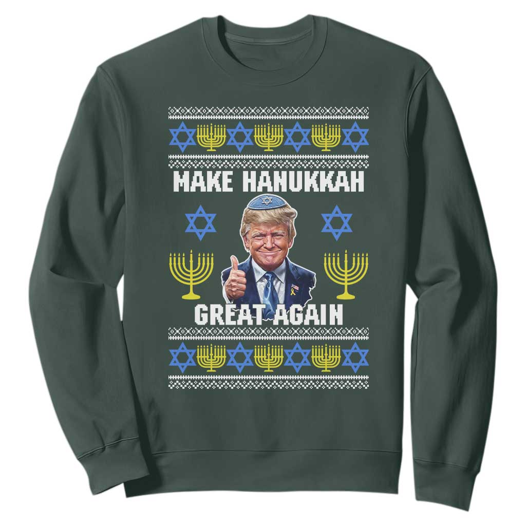 Make Hanukkah Great Again Sweatshirt Funny Ugly Jewish Holiday Gift TS12 Dark Forest Green Print Your Wear