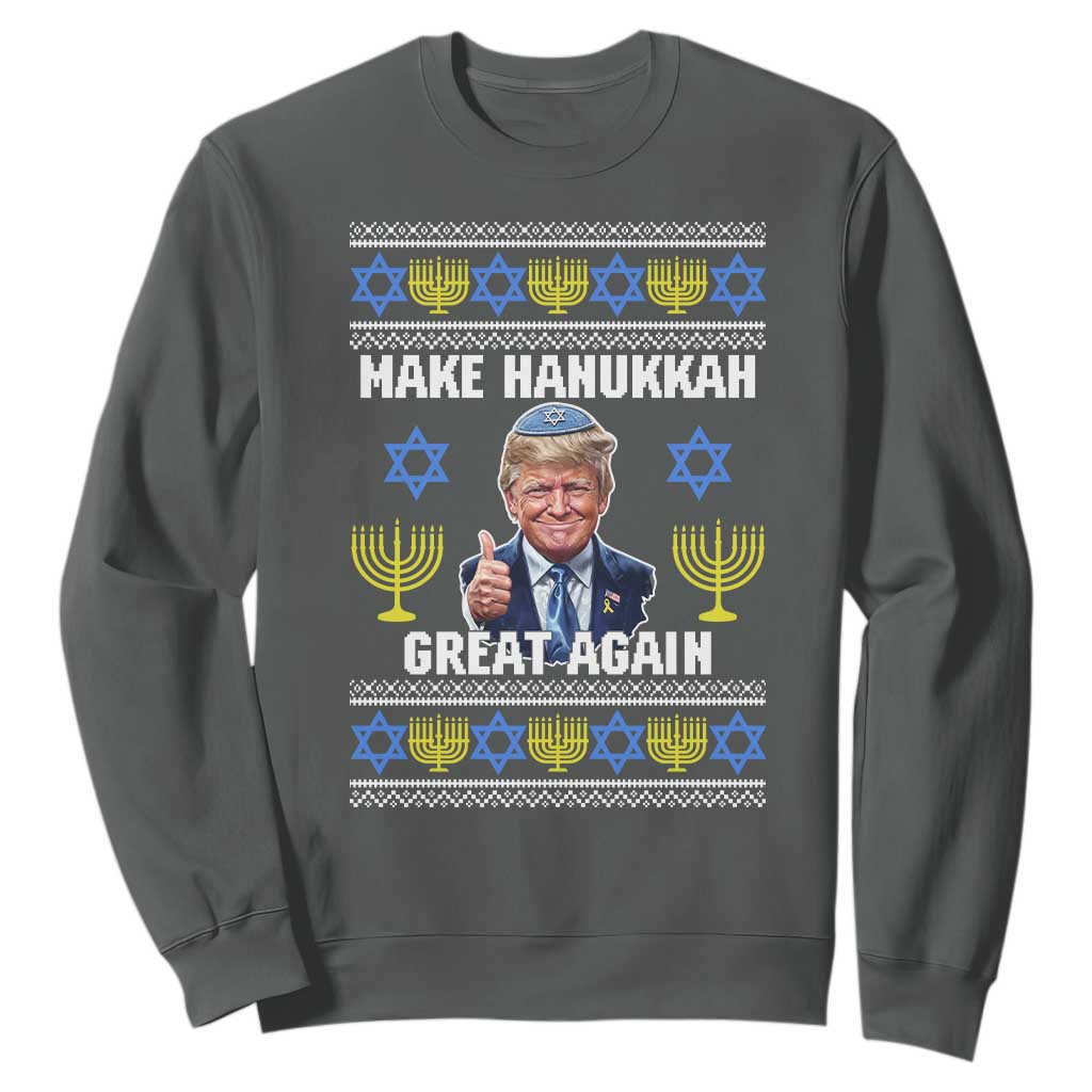 Make Hanukkah Great Again Sweatshirt Funny Ugly Jewish Holiday Gift TS12 Dark Heather Print Your Wear