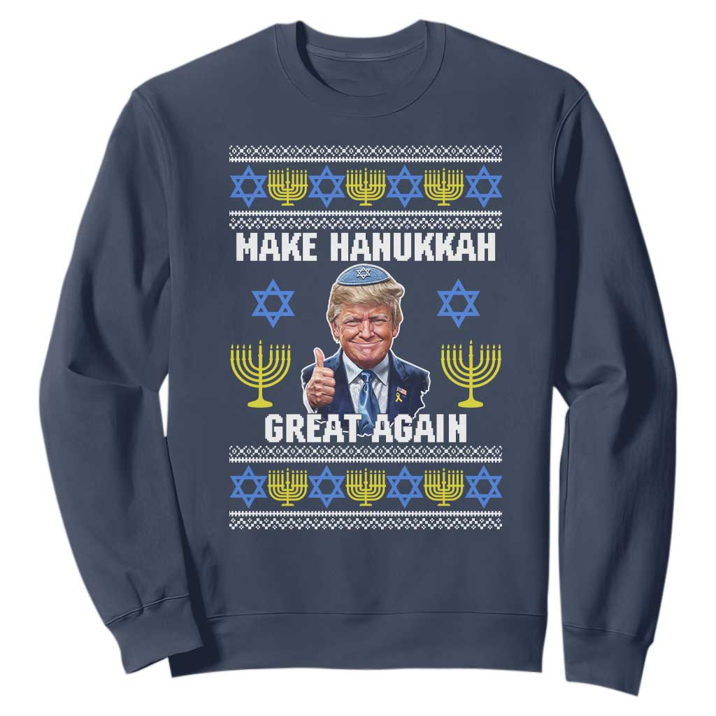 Make Hanukkah Great Again Sweatshirt Funny Ugly Jewish Holiday Gift TS12 Navy Print Your Wear