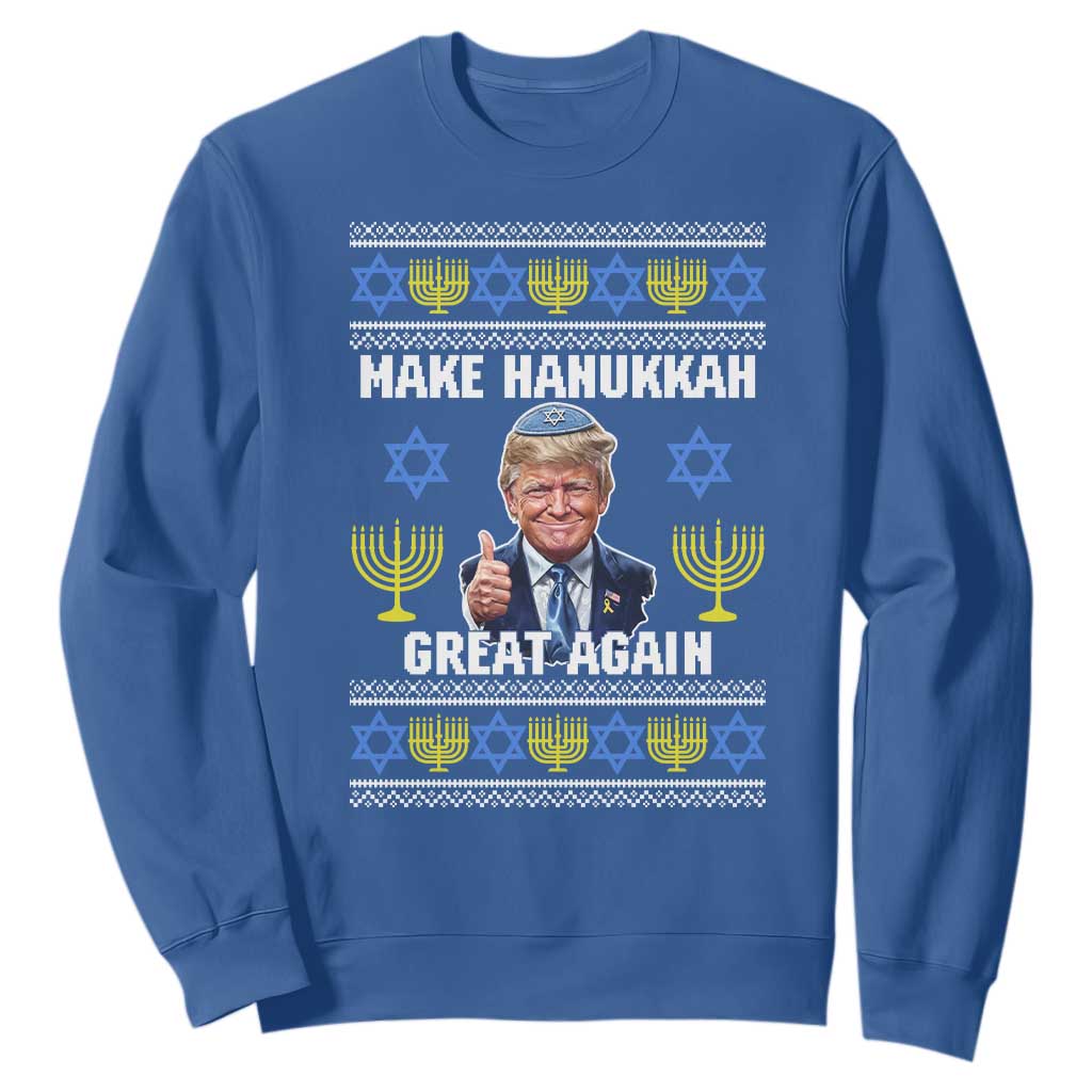 Make Hanukkah Great Again Sweatshirt Funny Ugly Jewish Holiday Gift TS12 Royal Blue Print Your Wear