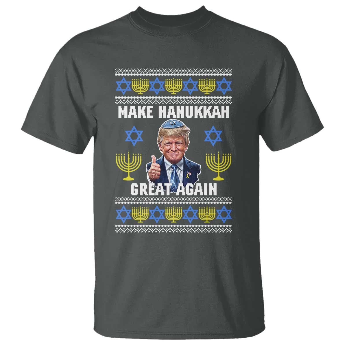 Make Hanukkah Great Again T Shirt Funny Ugly Jewish Holiday Gift TS12 Dark Heather Print Your Wear