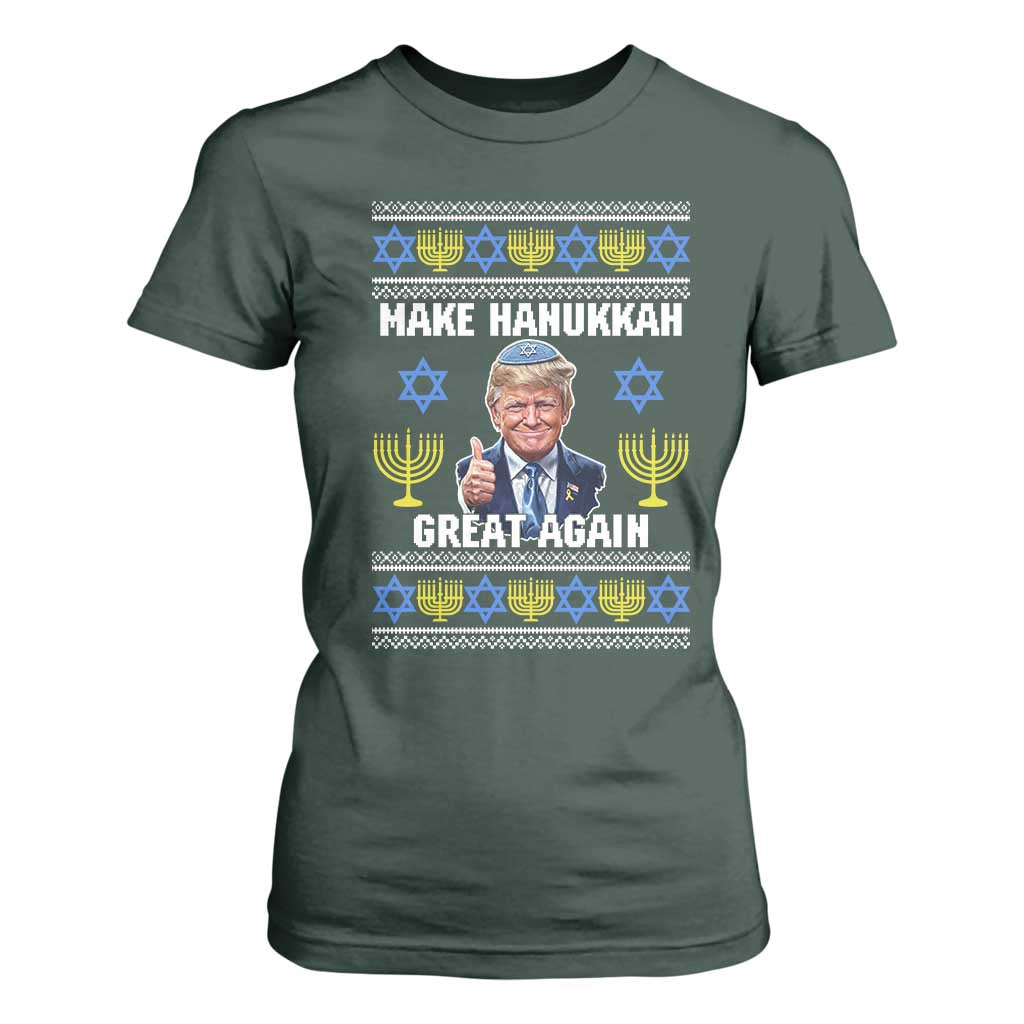 Make Hanukkah Great Again T Shirt For Women Funny Ugly Jewish Holiday Gift TS12 Dark Forest Green Print Your Wear