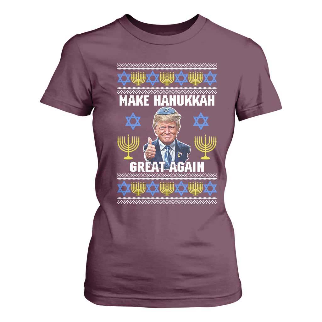Make Hanukkah Great Again T Shirt For Women Funny Ugly Jewish Holiday Gift TS12 Maroon Print Your Wear