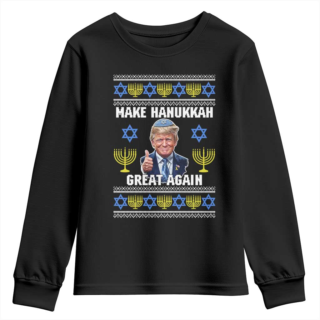 Make Hanukkah Great Again Youth Sweatshirt Funny Ugly Jewish Holiday Gift TS12 Black Print Your Wear