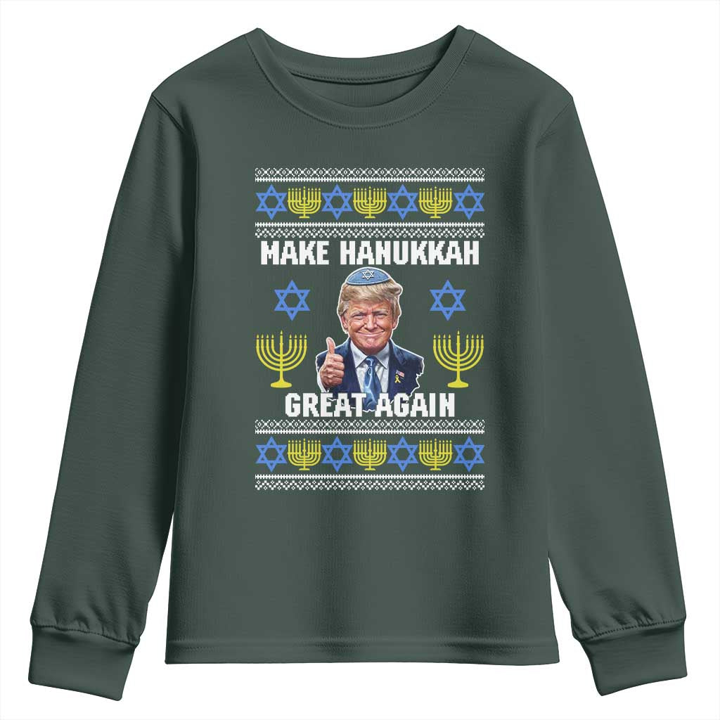 Make Hanukkah Great Again Youth Sweatshirt Funny Ugly Jewish Holiday Gift TS12 Dark Forest Green Print Your Wear