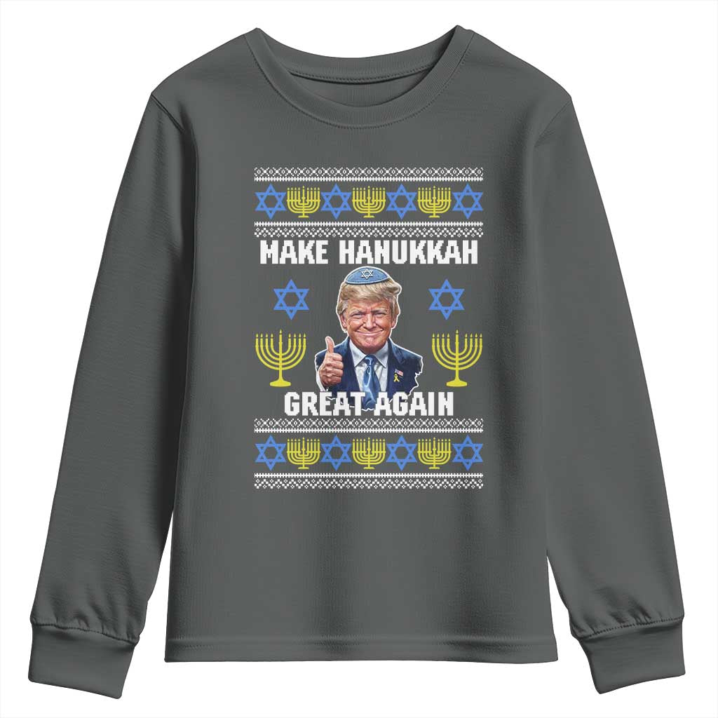 Make Hanukkah Great Again Youth Sweatshirt Funny Ugly Jewish Holiday Gift TS12 Dark Heather Print Your Wear