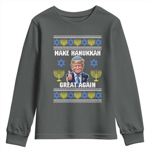 Make Hanukkah Great Again Youth Sweatshirt Funny Ugly Jewish Holiday Gift TS12 Dark Heather Print Your Wear