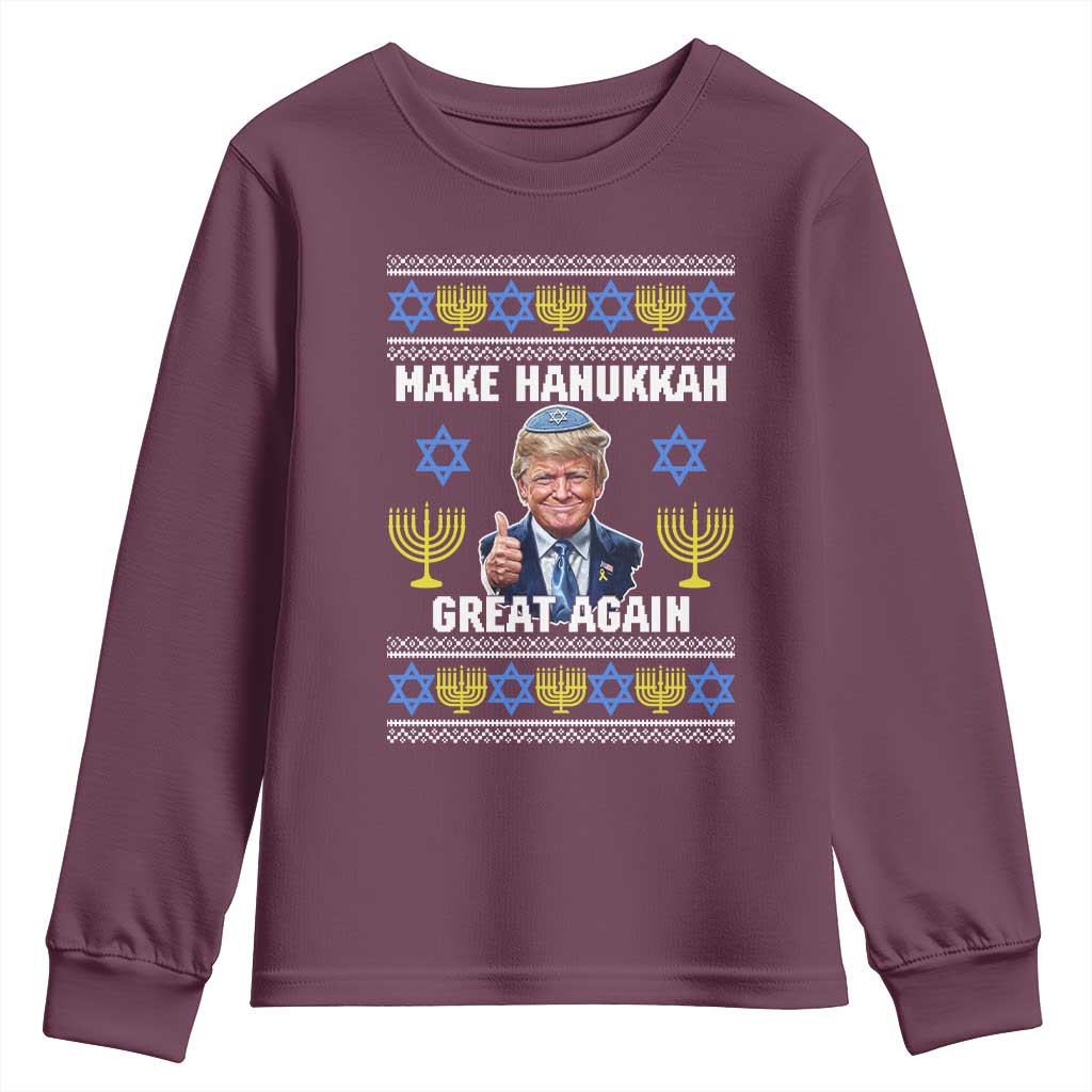 Make Hanukkah Great Again Youth Sweatshirt Funny Ugly Jewish Holiday Gift TS12 Maroon Print Your Wear