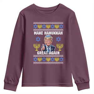 Make Hanukkah Great Again Youth Sweatshirt Funny Ugly Jewish Holiday Gift TS12 Maroon Print Your Wear