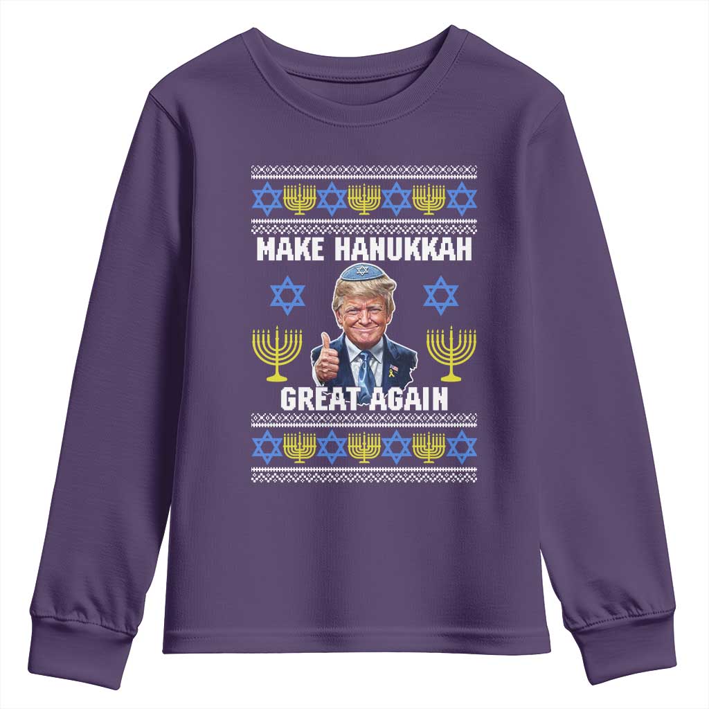 Make Hanukkah Great Again Youth Sweatshirt Funny Ugly Jewish Holiday Gift TS12 Purple Print Your Wear