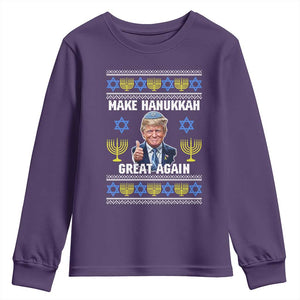 Make Hanukkah Great Again Youth Sweatshirt Funny Ugly Jewish Holiday Gift TS12 Purple Print Your Wear