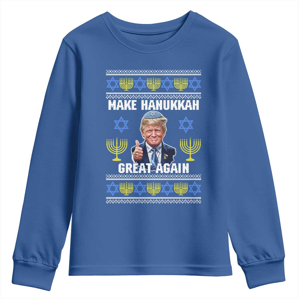 Make Hanukkah Great Again Youth Sweatshirt Funny Ugly Jewish Holiday Gift TS12 Royal Blue Print Your Wear