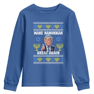 Make Hanukkah Great Again Youth Sweatshirt Funny Ugly Jewish Holiday Gift TS12 Royal Blue Print Your Wear