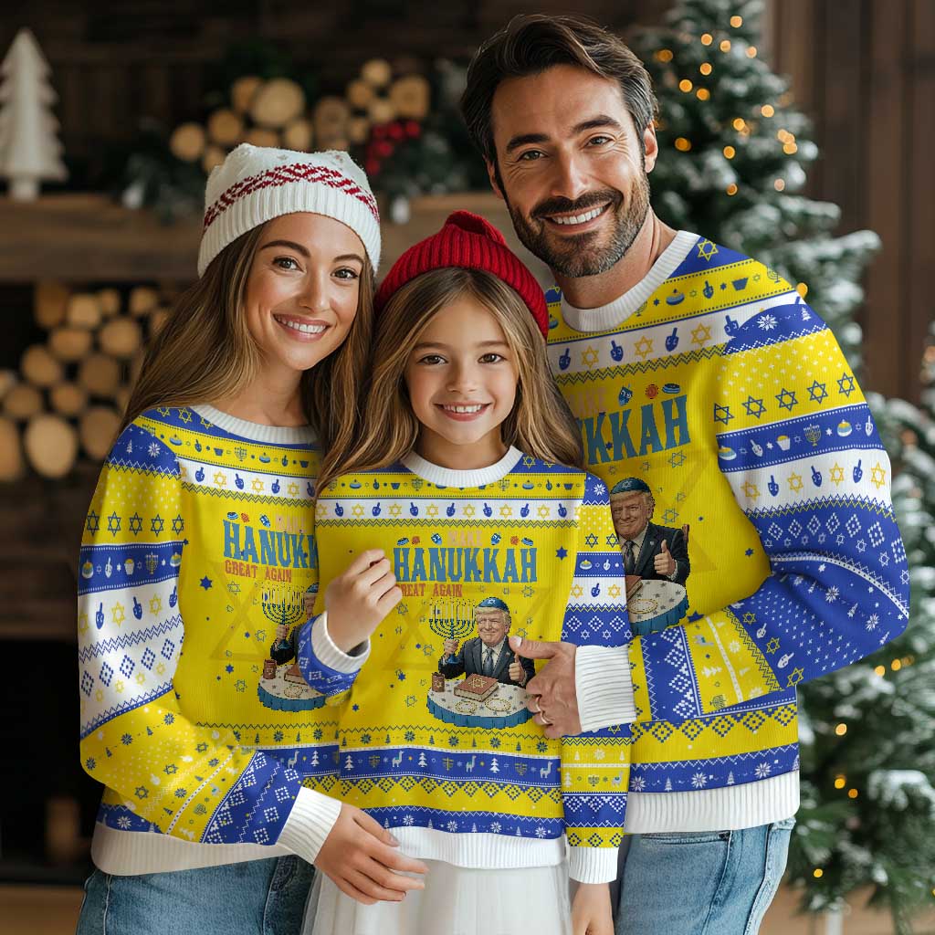 Funny Jewish Holiday Hanukkah Ugly Sweater Make Chanukkah Great Again Ugly Gift TS12 Gold Royal Blue Print Your Wear