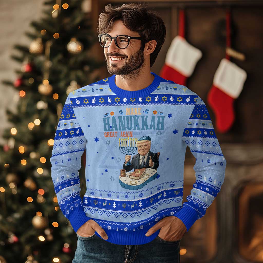 Funny Jewish Holiday Hanukkah Ugly Sweater Make Chanukkah Great Again Ugly Gift TS12 Light Blue Royal Blue Print Your Wear