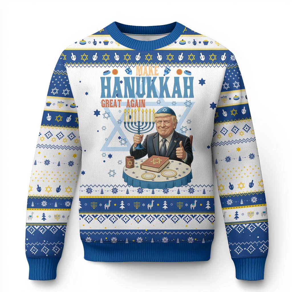 Funny Jewish Holiday Hanukkah Ugly Sweater Make Chanukkah Great Again Ugly Gift TS12 White Royal Blue Print Your Wear