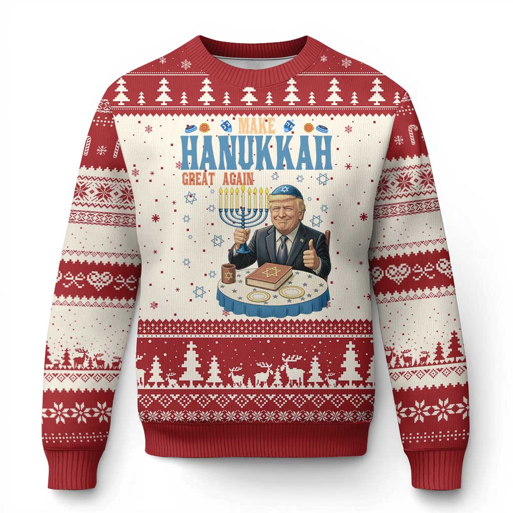 Funny Jewish Holiday Ugly Christmas Sweater Make Hanukkah Great Again Ugly Gift TS12 Beige Red Print Your Wear