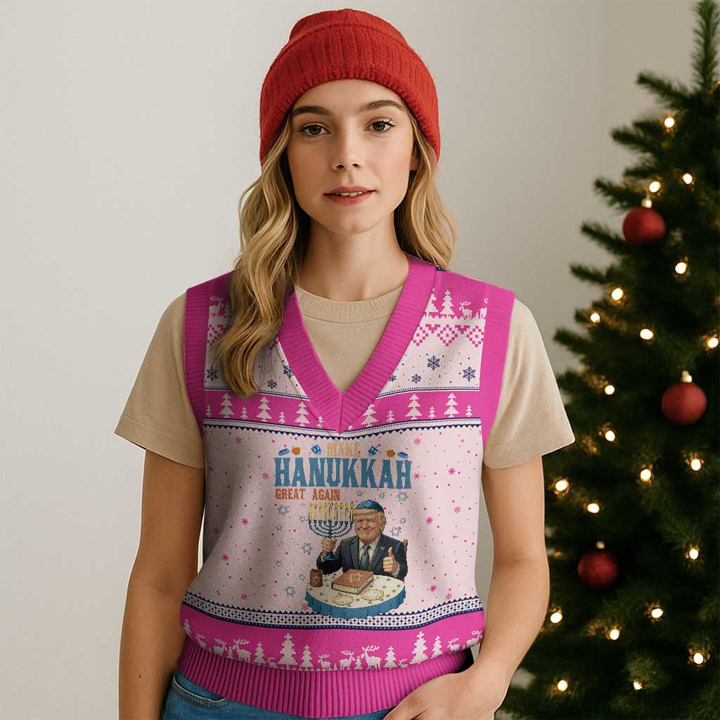 Funny Jewish Holiday V-Neck Knit Sweater Vest Make Hanukkah Great Again Ugly Gift TS12 Hot Pink Print Your Wear