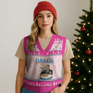 Funny Jewish Holiday V-Neck Knit Sweater Vest Make Hanukkah Great Again Ugly Gift TS12 Hot Pink Print Your Wear