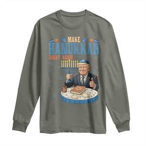 Funny Jewish Holiday Long Sleeve Shirt Make Hanukkah Great Again Ugly Gift TS12 Military Green Print Your Wear