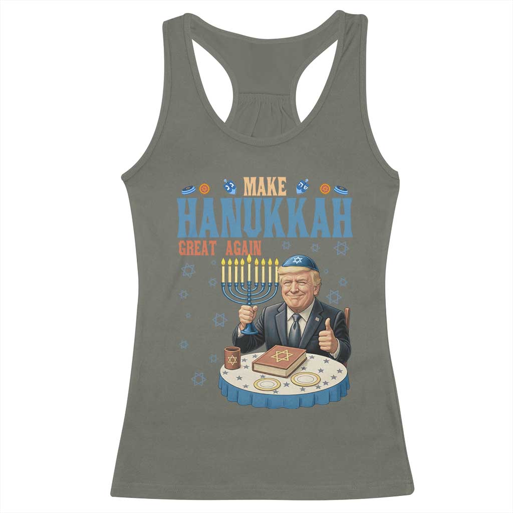 Funny Jewish Holiday Racerback Tank Top Make Hanukkah Great Again Ugly Gift TS12 Military Green Print Your Wear