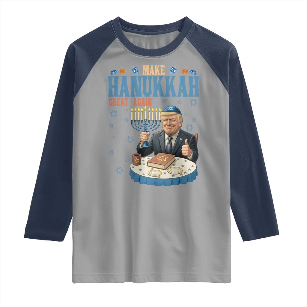 Funny Jewish Holiday Raglan Shirt Make Hanukkah Great Again Ugly Gift TS12 Sport Gray Navy Print Your Wear